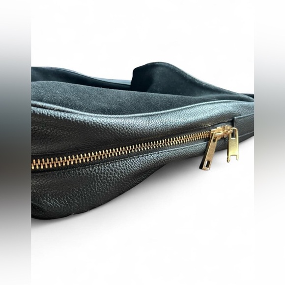 H&M Black Faux Leather & Suede Hobo Bag with Gold Bottom Zipper Detail - Picture 4 of 5